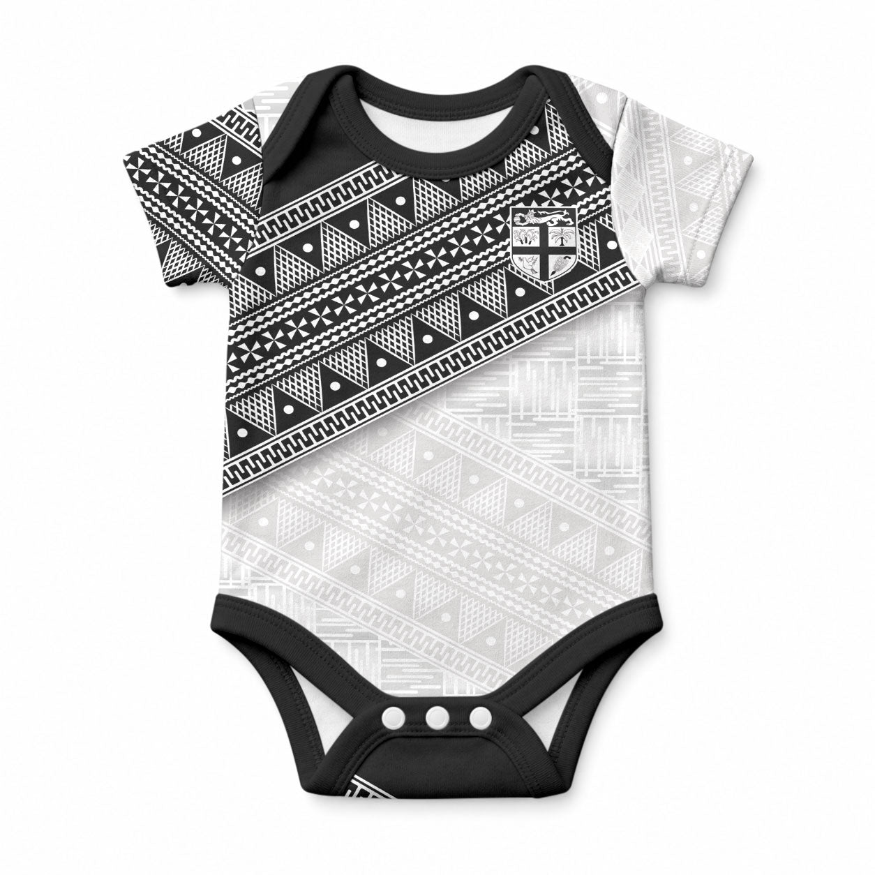 2026 Autumn Rugby Nations Fiji Custom Baby Onesie Fijian Tapa Tribal Lauhala Inspired LT9 Black - Polynesian Pride