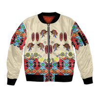 Papua Batik Motif Bird Of Paradise and Native Papuan Shield Sleeve Zip Bomber Jacket LT9 Unisex Beige - Polynesian Pride