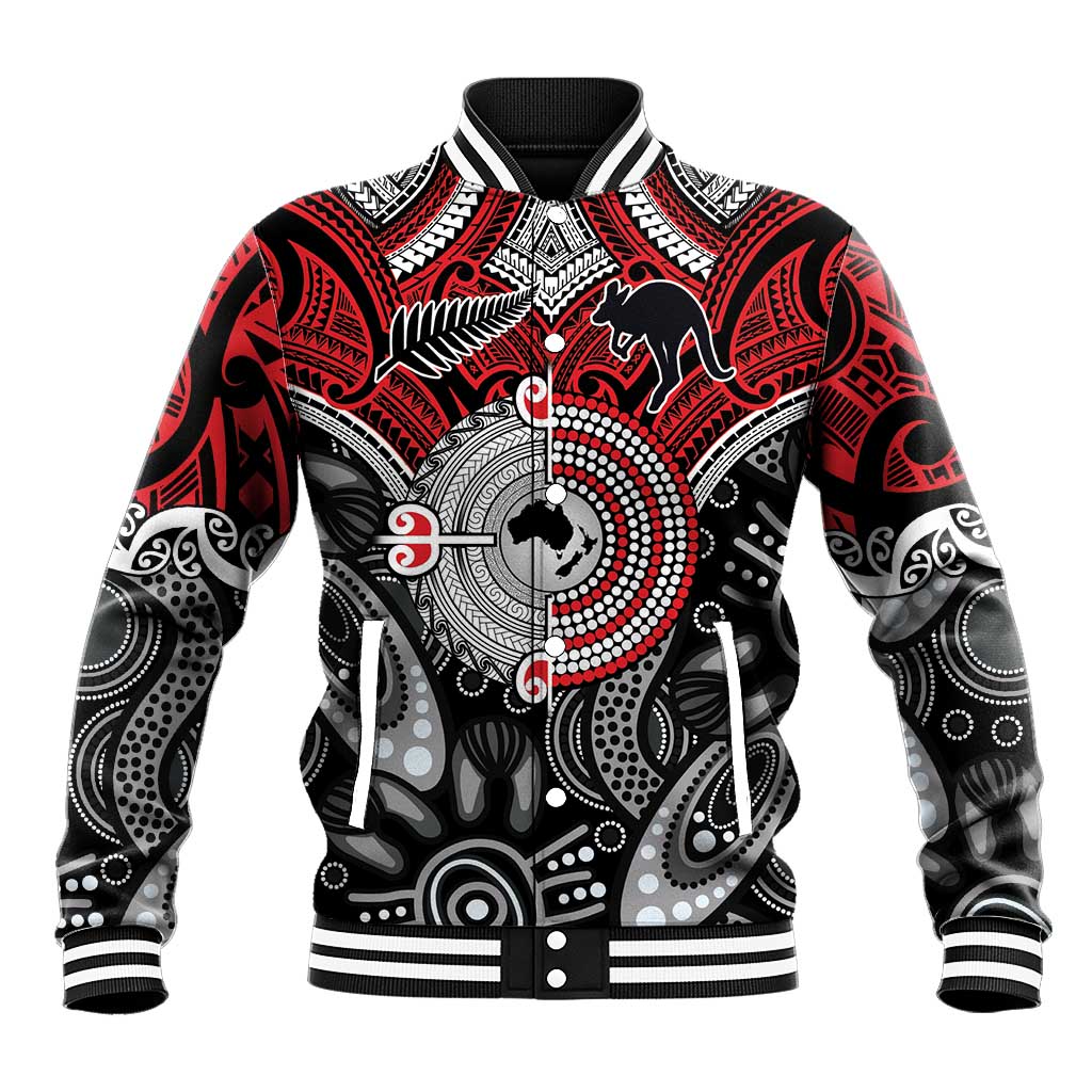 Aotearoa and Australia Baseball Jacket New Zealand Honour The Treaty Ake!Ake!Ake! LT9 Unisex Red - Polynesian Pride