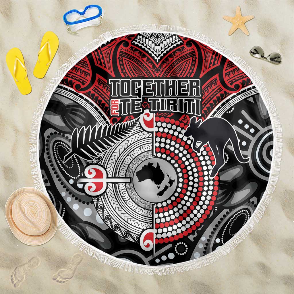 Aotearoa and Australia Beach Blanket New Zealand Honour The Treaty Ake!Ake!Ake! LT9 One Size 150cm Red - Polynesian Pride