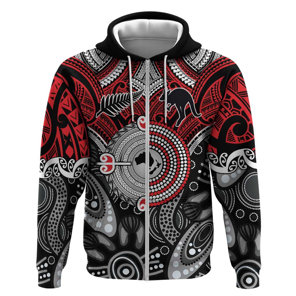 Aotearoa and Australia Zip Hoodie New Zealand Honour The Treaty Ake!Ake!Ake! LT9 Zip Hoodie Red - Polynesian Pride