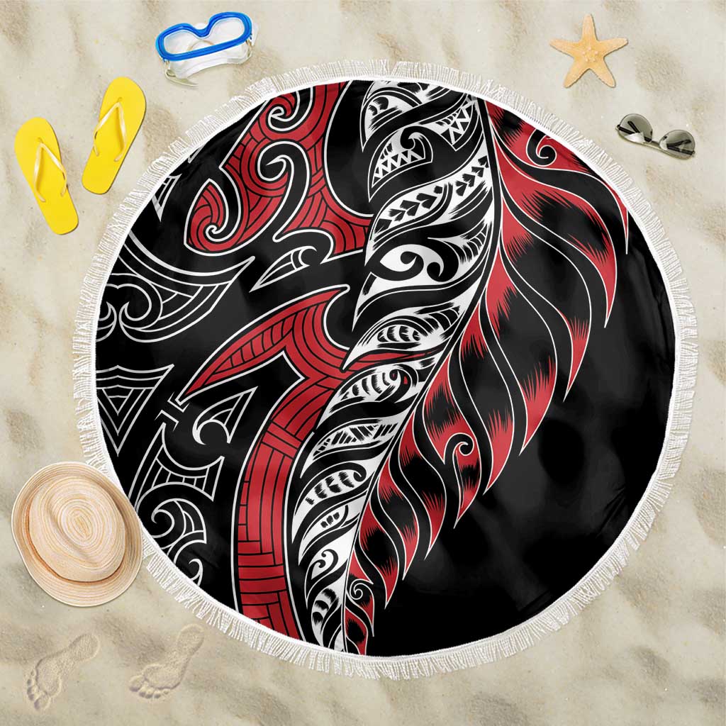 Koru Fern New Zealand Beach Blanket - Maori Tribal Pattern LT9 One Size 150cm Red - Polynesian Pride