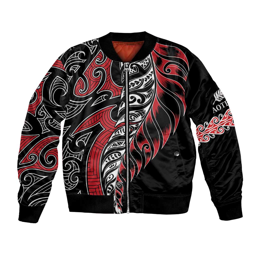 Koru Fern New Zealand Bomber Jacket Maori Tribal Pattern LT9 Unisex Red - Polynesian Pride