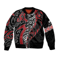 Koru Fern New Zealand Bomber Jacket Maori Tribal Pattern LT9 Unisex Red - Polynesian Pride