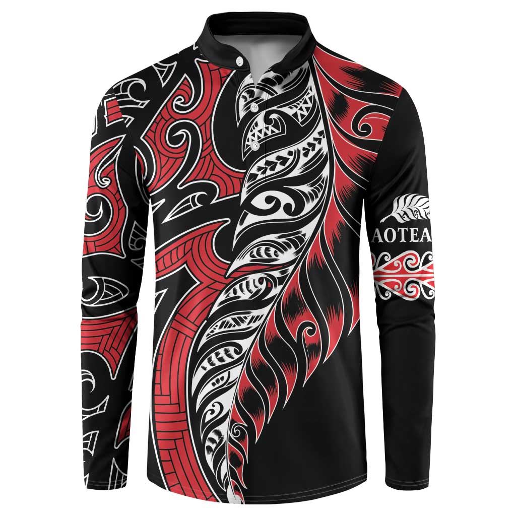 Koru Fern New Zealand Button Sweatshirt Maori Tribal Pattern LT9 Red - Polynesian Pride
