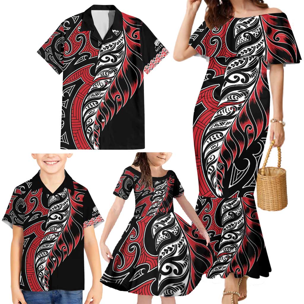 Koru Fern New Zealand Family Matching Mermaid Dress and Hawaiian Shirt Maori Tribal Pattern