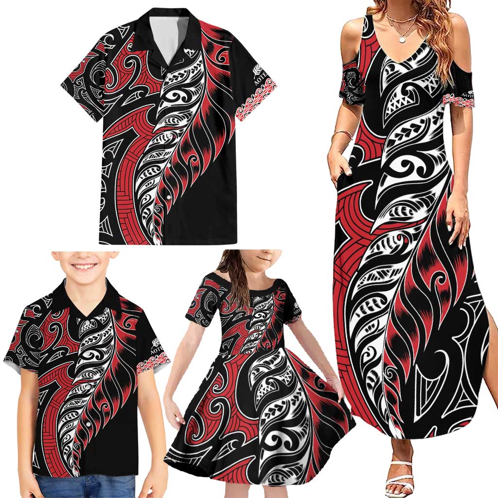 Koru Fern New Zealand Family Matching Summer Maxi Dress and Hawaiian Shirt Maori Tribal Pattern