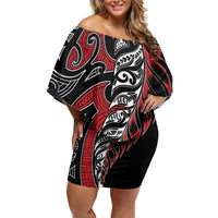 Koru Fern New Zealand Off Shoulder Short Dress Maori Tribal Pattern LT9 Women Red - Polynesian Pride
