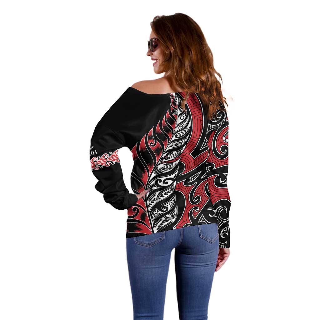 Koru Fern New Zealand Off Shoulder Sweater Maori Tribal Pattern LT9 - Polynesian Pride
