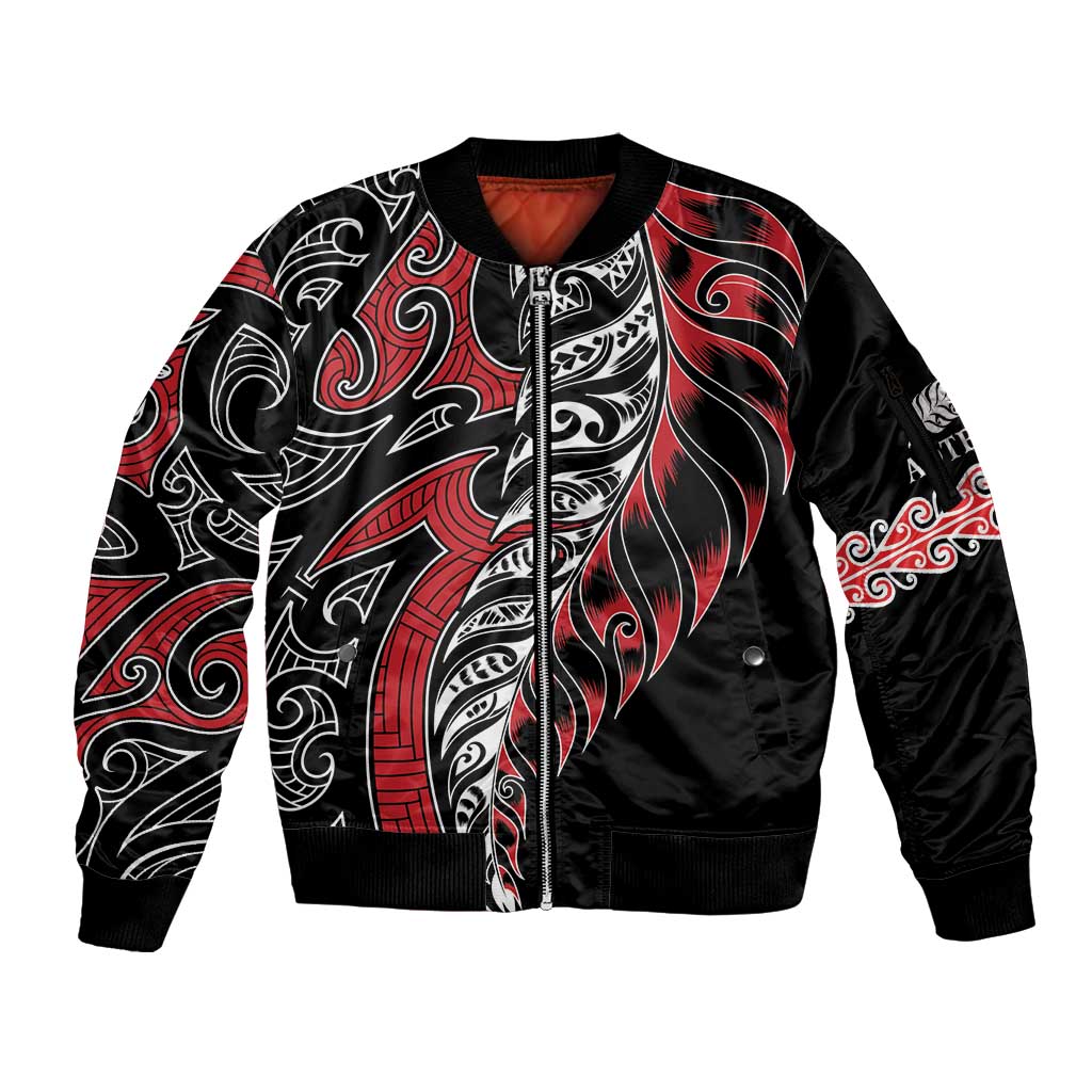 Koru Fern New Zealand Sleeve Zip Bomber Jacket Maori Tribal Pattern LT9 Unisex Red - Polynesian Pride