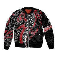Koru Fern New Zealand Sleeve Zip Bomber Jacket Maori Tribal Pattern LT9 Unisex Red - Polynesian Pride