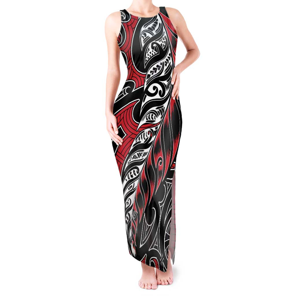 Koru Fern New Zealand Tank Maxi Dress Maori Tribal Pattern LT9 Women Red - Polynesian Pride