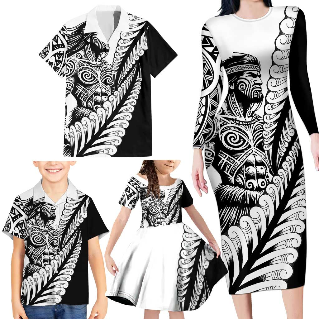 Koru Fern New Zealand Maori Tribal Warrior Family Matching Long Sleeve Bodycon Dress and Hawaiian Shirt