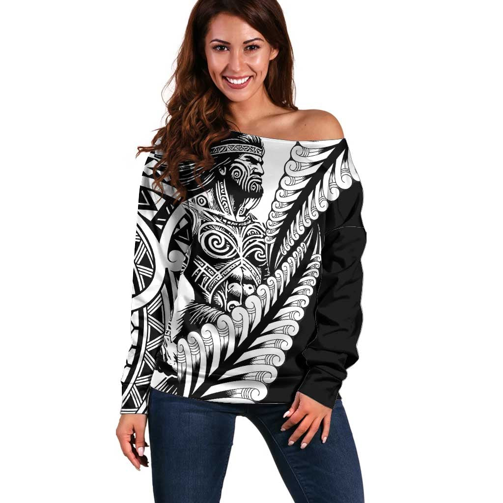 Koru Fern New Zealand Maori Tribal Warrior Off Shoulder Sweater LT9 Women Black - Polynesian Pride