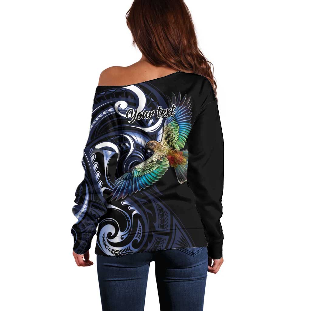 New Zealand Kea Bird Personalised Off Shoulder Sweater Maori Tribal Koru Art LT9 - Polynesian Pride