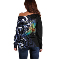 New Zealand Kea Bird Personalised Off Shoulder Sweater Maori Tribal Koru Art LT9 - Polynesian Pride