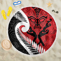 Silver Fern Koru Swirls with Maori Ta Moko Beach Blanket LT9 One Size 150cm Red - Polynesian Pride