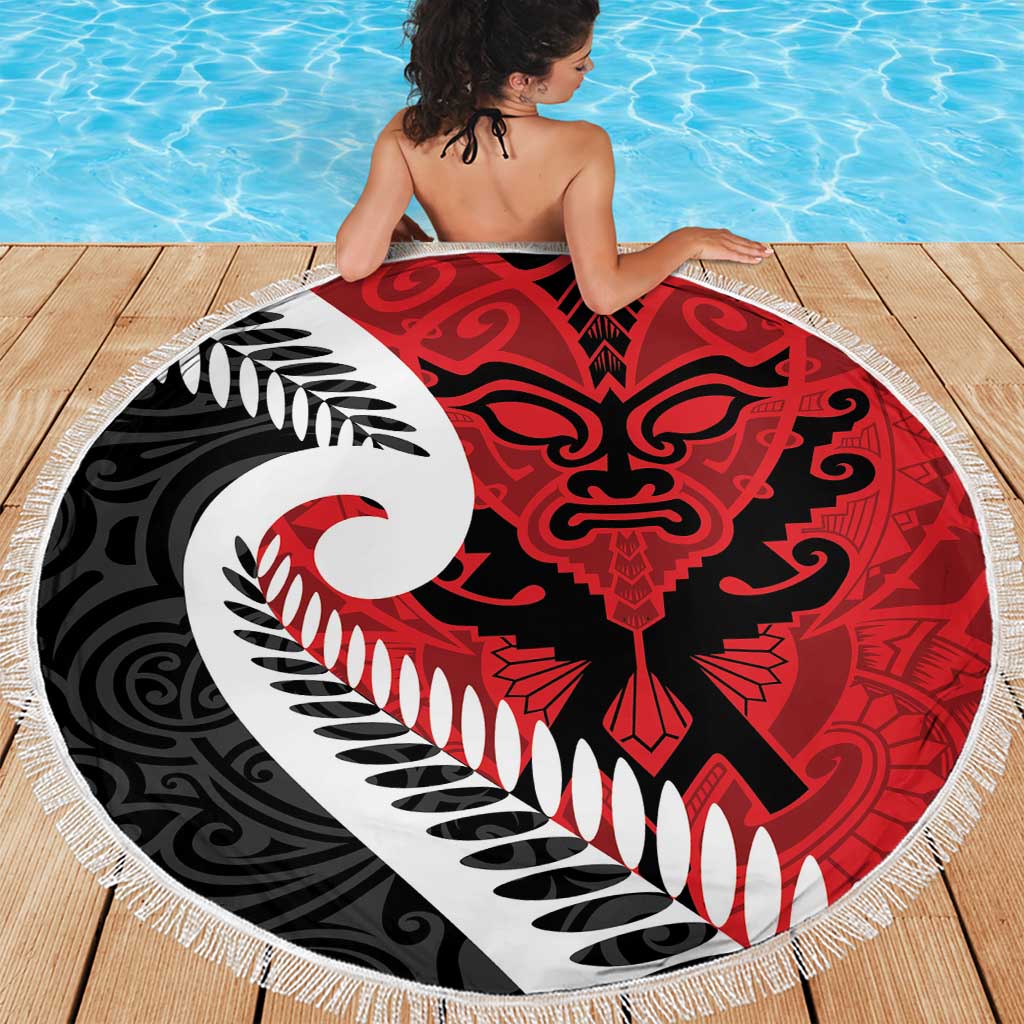 Silver Fern Koru Swirls with Maori Ta Moko Beach Blanket LT9 - Polynesian Pride