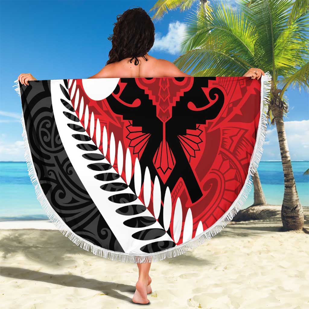 Silver Fern Koru Swirls with Maori Ta Moko Beach Blanket LT9 - Polynesian Pride