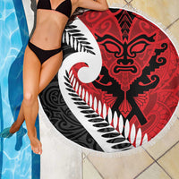 Silver Fern Koru Swirls with Maori Ta Moko Beach Blanket LT9 - Polynesian Pride