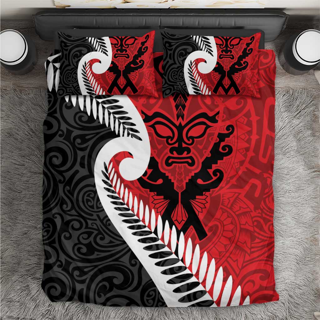 Silver Fern Koru Swirls with Maori Ta Moko Bedding Set LT9 Red - Polynesian Pride