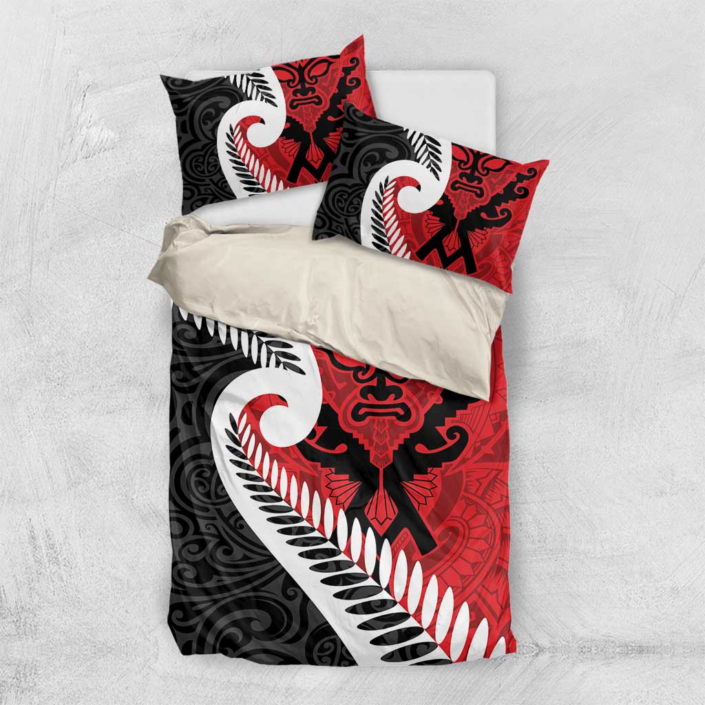 Silver Fern Koru Swirls with Maori Ta Moko Bedding Set LT9 US Twin 172cm x 218cm Red - Polynesian Pride