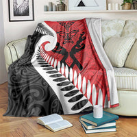 Silver Fern Koru Swirls with Maori Ta Moko Blanket LT9 Red - Polynesian Pride