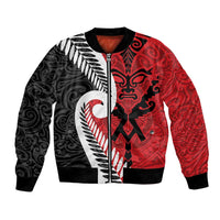Silver Fern Koru Swirls with Maori Ta Moko Bomber Jacket LT9 Unisex Red - Polynesian Pride