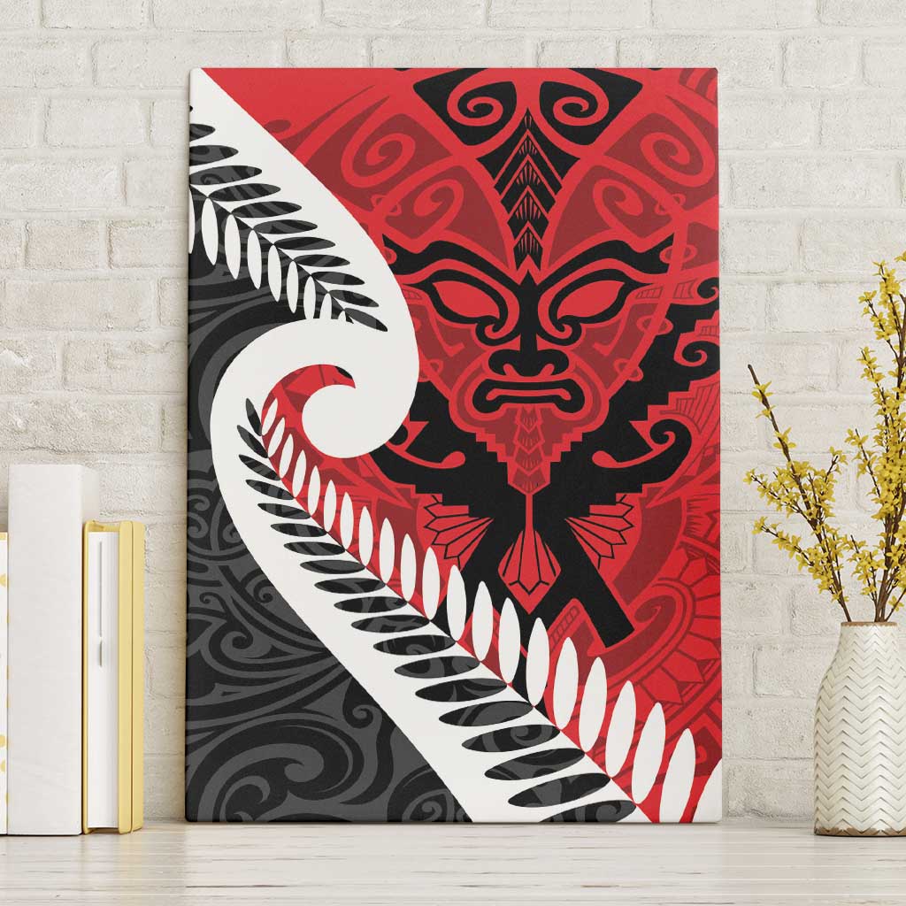 Silver Fern Koru Swirls with Maori Ta Moko Canvas Wall Art