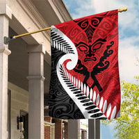 Silver Fern Koru Swirls with Maori Ta Moko Garden Flag LT9 House Flag Red - Polynesian Pride
