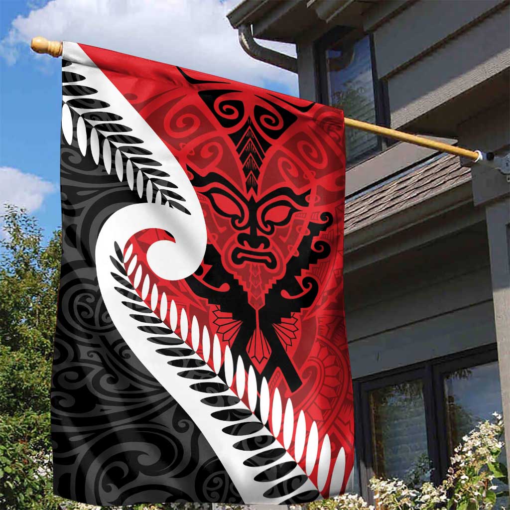 Silver Fern Koru Swirls with Maori Ta Moko Garden Flag LT9 - Polynesian Pride