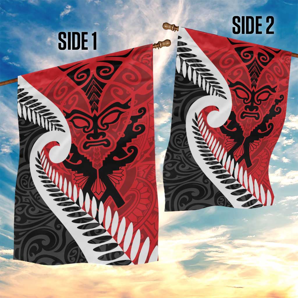 Silver Fern Koru Swirls with Maori Ta Moko Garden Flag LT9 - Polynesian Pride