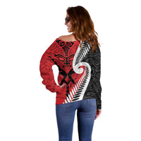 Silver Fern Koru Swirls with Maori Ta Moko Off Shoulder Sweater LT9 - Polynesian Pride