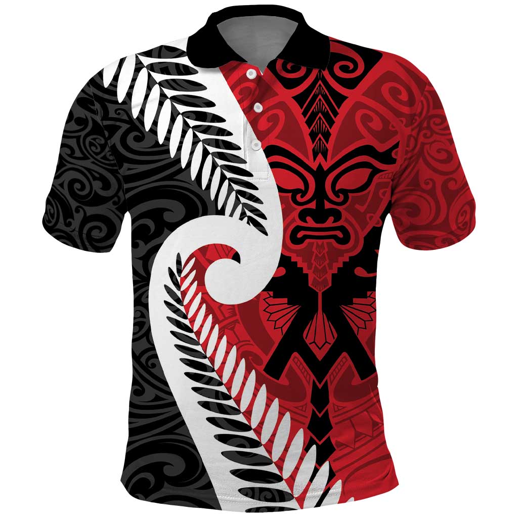 Silver Fern Koru Swirls with Maori Ta Moko Polo Shirt LT9 Red - Polynesian Pride