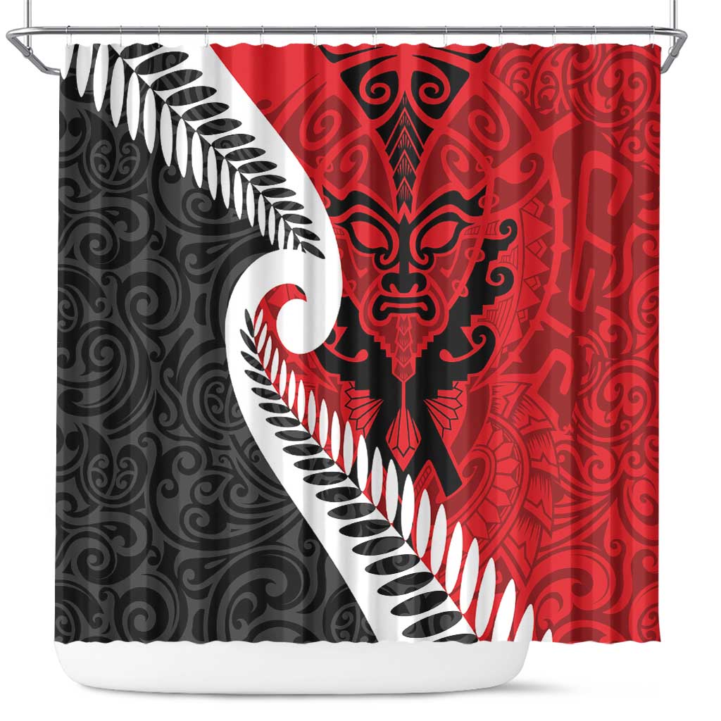 Silver Fern Koru Swirls with Maori Ta Moko Shower Curtain LT9 Red - Polynesian Pride