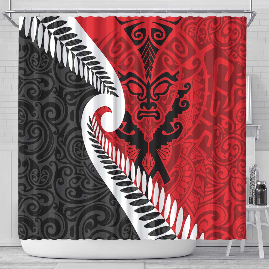 Silver Fern Koru Swirls with Maori Ta Moko Shower Curtain LT9 - Polynesian Pride
