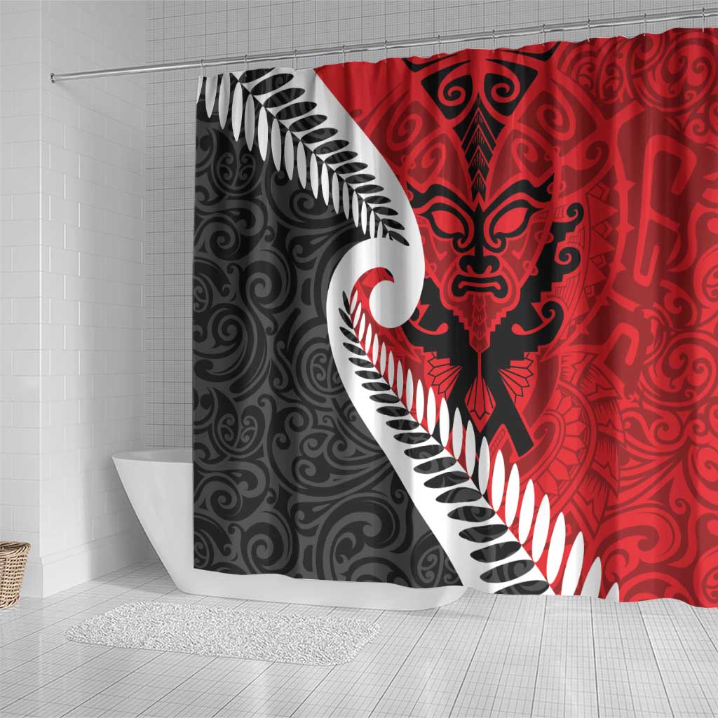 Silver Fern Koru Swirls with Maori Ta Moko Shower Curtain LT9 - Polynesian Pride