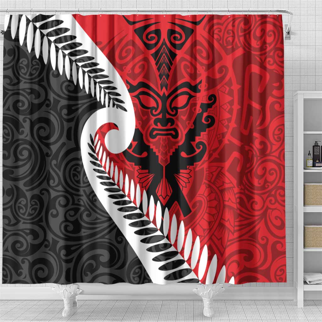 Silver Fern Koru Swirls with Maori Ta Moko Shower Curtain LT9 - Polynesian Pride