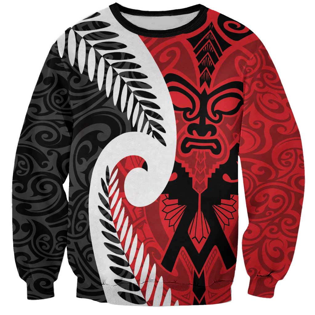 Silver Fern Koru Swirls with Maori Ta Moko Sweatshirt LT9 Unisex Red - Polynesian Pride