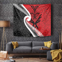 Silver Fern Koru Swirls with Maori Ta Moko Tapestry LT9 Red - Polynesian Pride