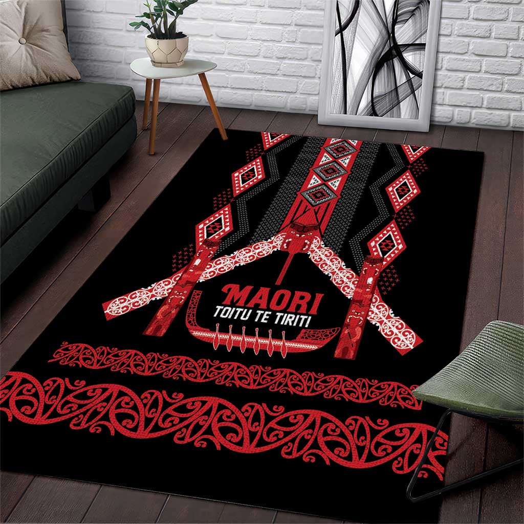 Toitu Te Tiriti Waitangi Area Rug Black Wharenui House LT9 Black - Polynesian Pride