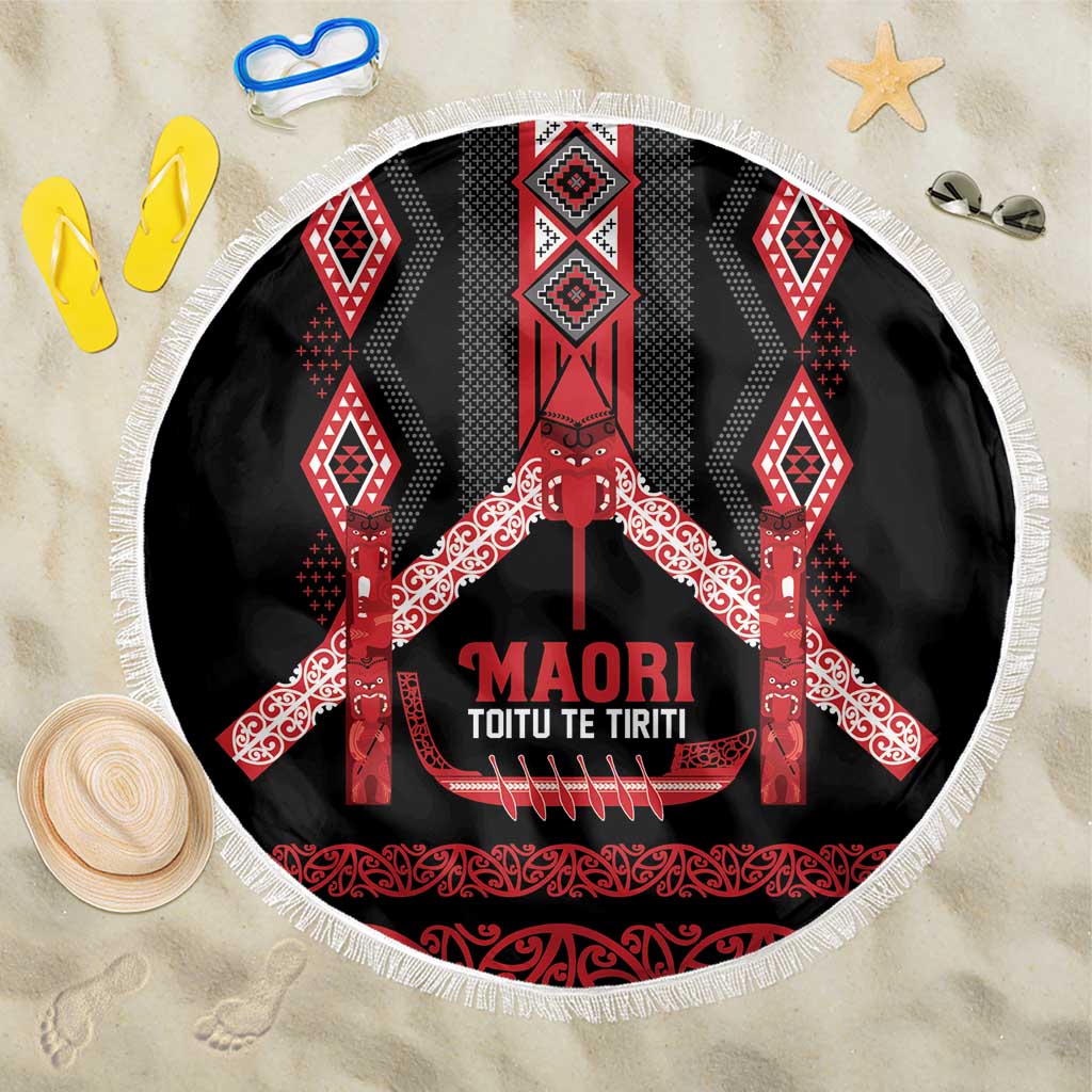 Toitu Te Tiriti Waitangi Beach Blanket Black Wharenui House LT9 One Size 150cm Black - Polynesian Pride