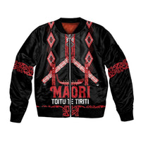 Toitu Te Tiriti Waitangi Bomber Jacket Black Wharenui House LT9 Unisex Black - Polynesian Pride