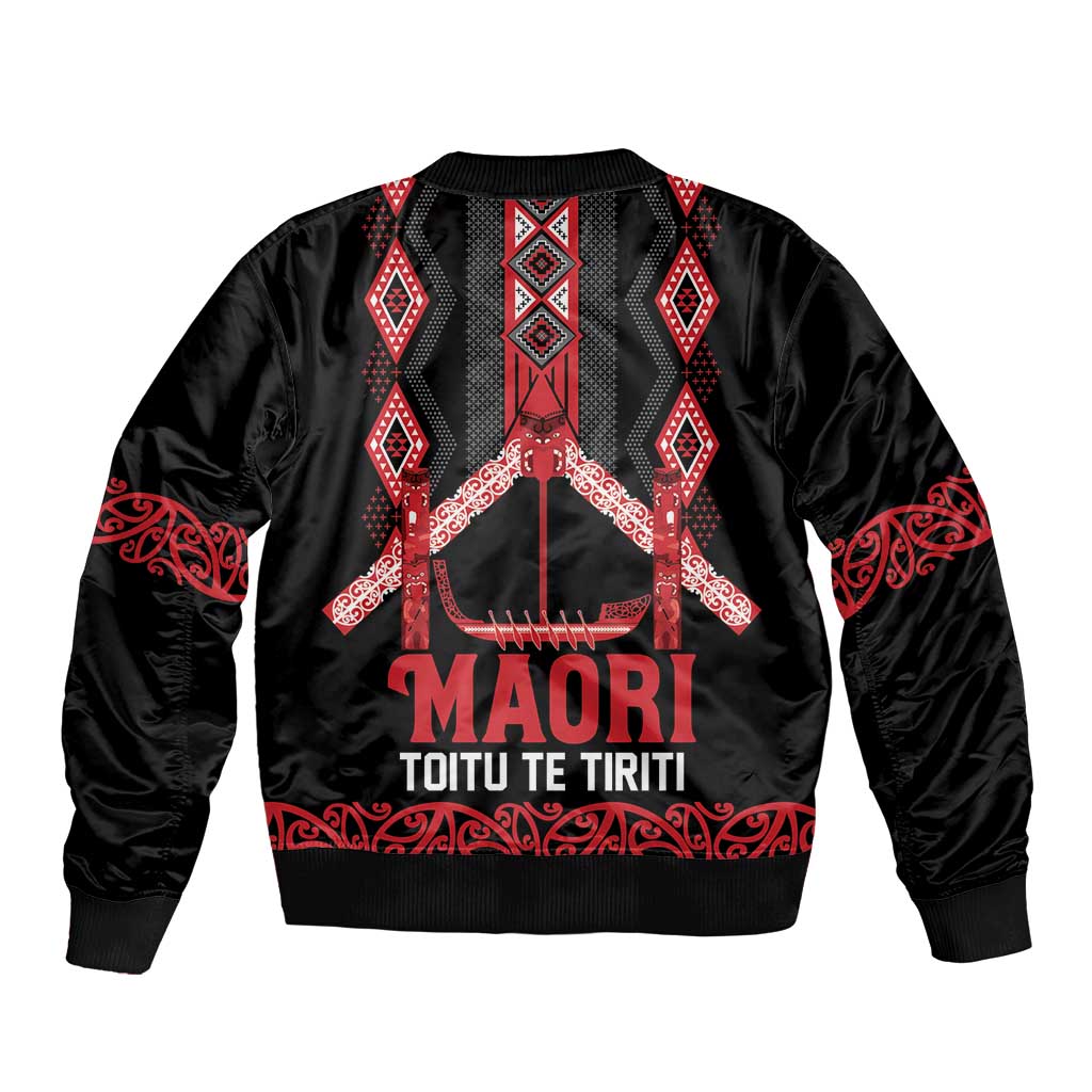 Toitu Te Tiriti Waitangi Bomber Jacket Black Wharenui House LT9 - Polynesian Pride