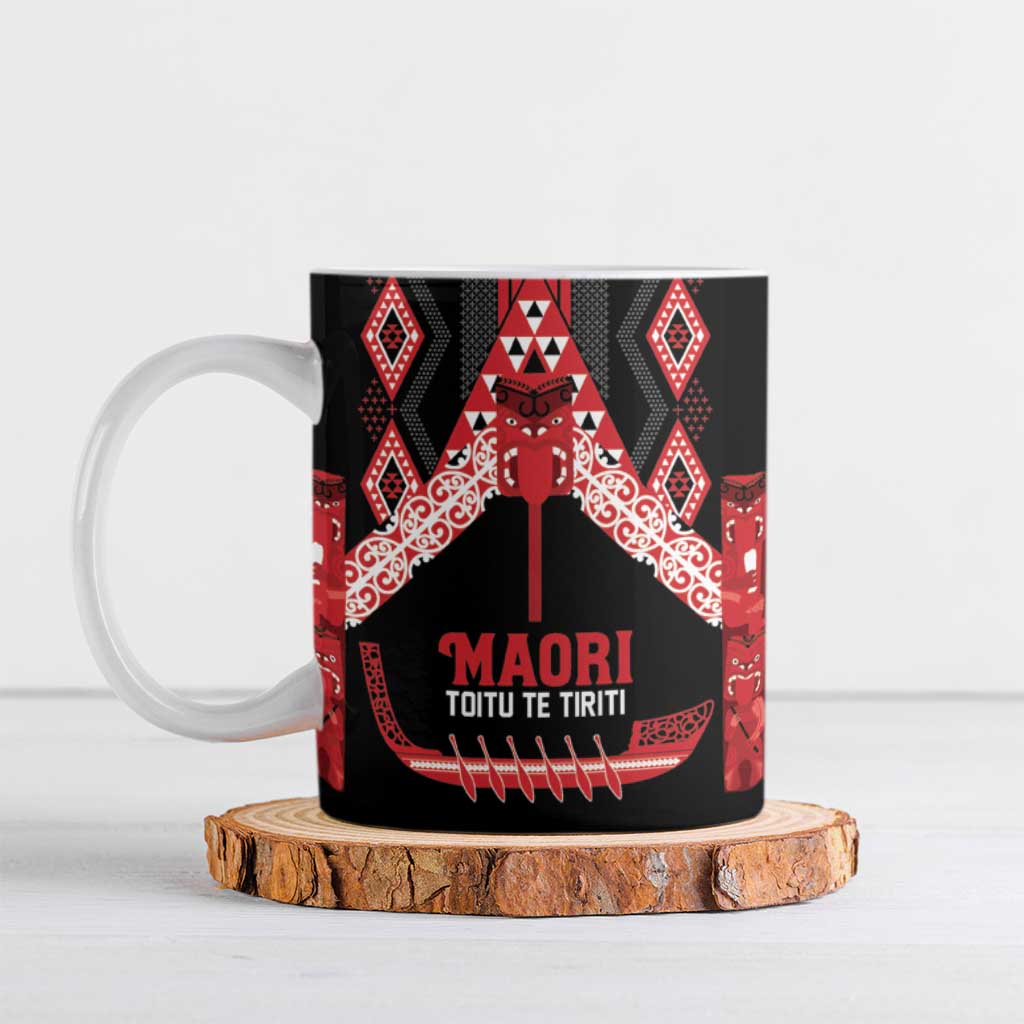 Toitu Te Tiriti Waitangi Ceramic Mug Black Wharenui House LT9 Black - Polynesian Pride