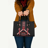 Toitu Te Tiriti Waitangi Leather Bag Black Wharenui House LT9 - Polynesian Pride