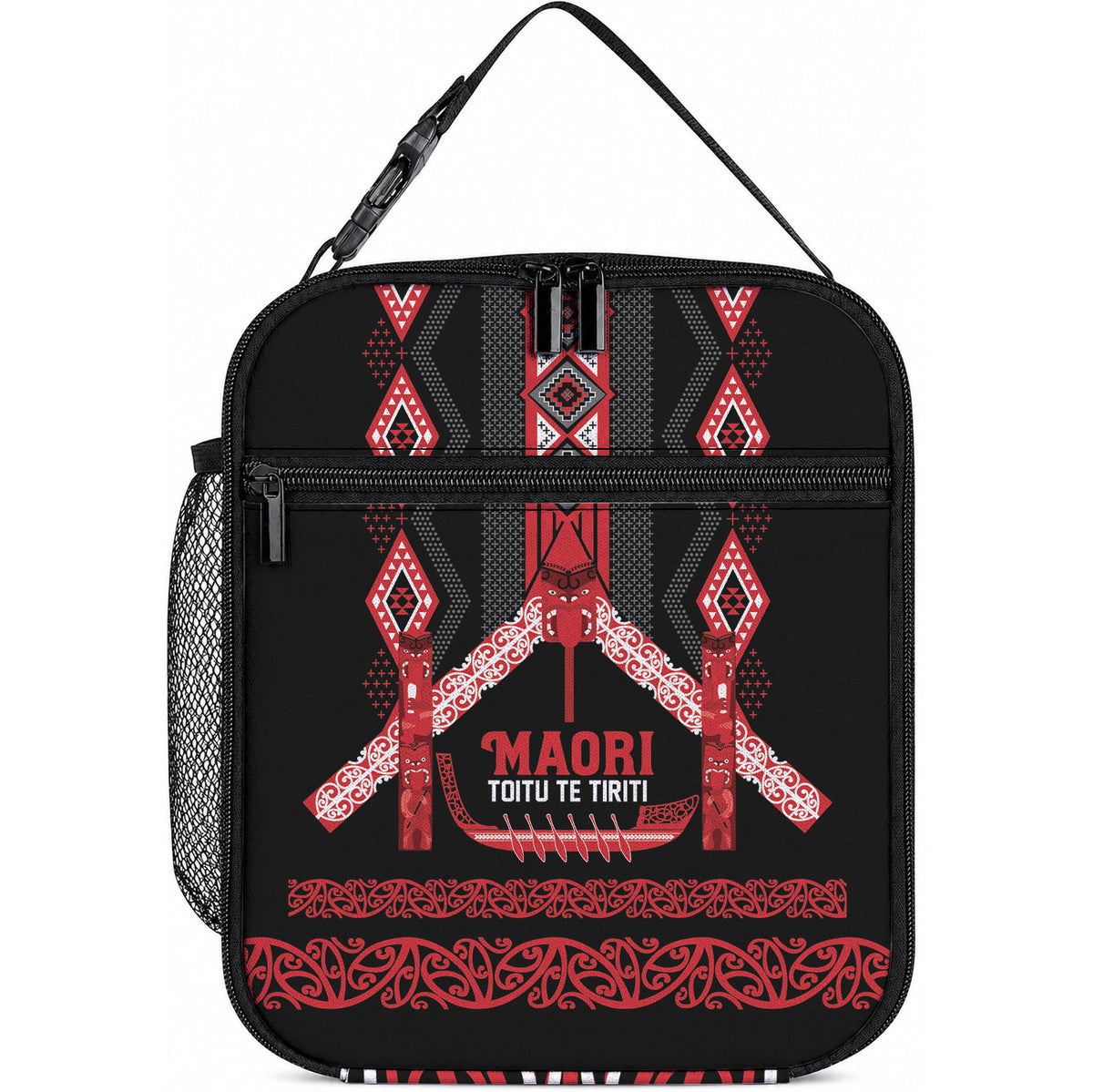 Toitu Te Tiriti Waitangi Lunch Bag Black Wharenui House LT9 10.2 × 8.3 × 4.3 inch Black - Polynesian Pride