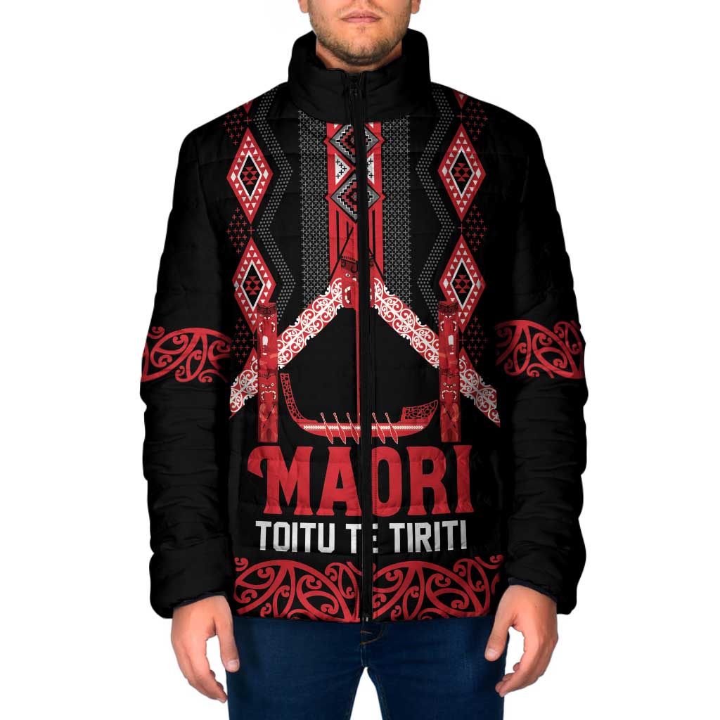 Toitu Te Tiriti Waitangi Padded Jacket Black Wharenui House LT9 Men Black - Polynesian Pride