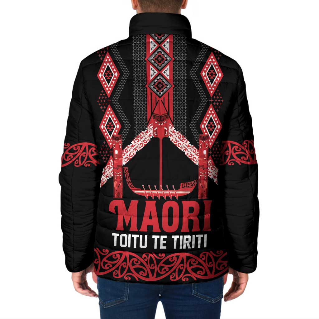 Toitu Te Tiriti Waitangi Padded Jacket Black Wharenui House LT9 - Polynesian Pride