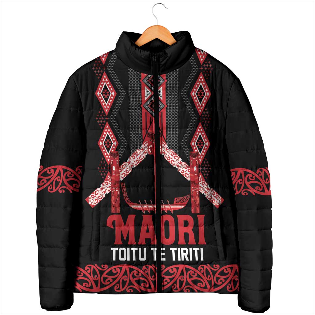 Toitu Te Tiriti Waitangi Padded Jacket Black Wharenui House LT9 - Polynesian Pride